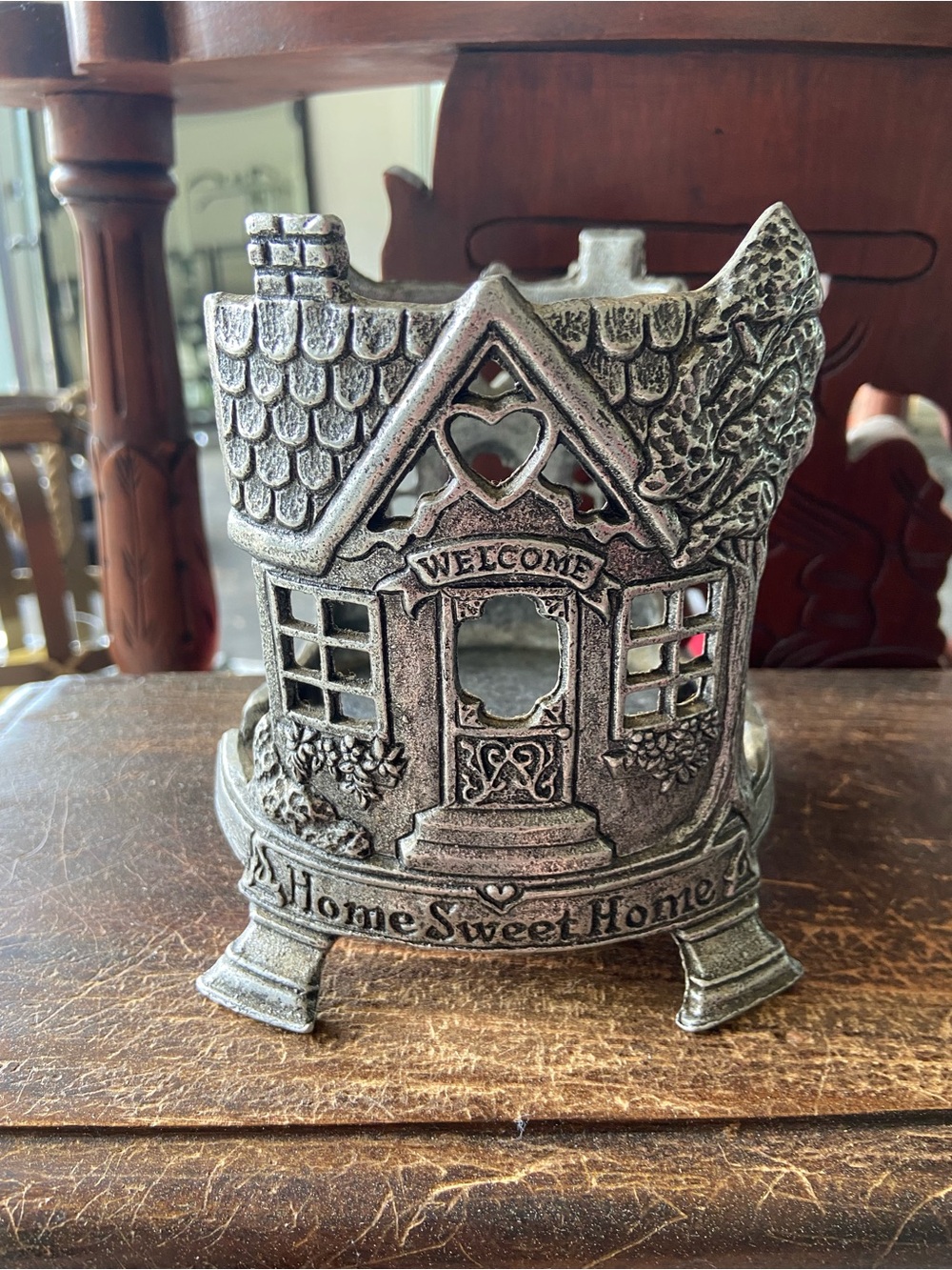 Home Sweet Home Decorative House Candle Holder Accent - Silver